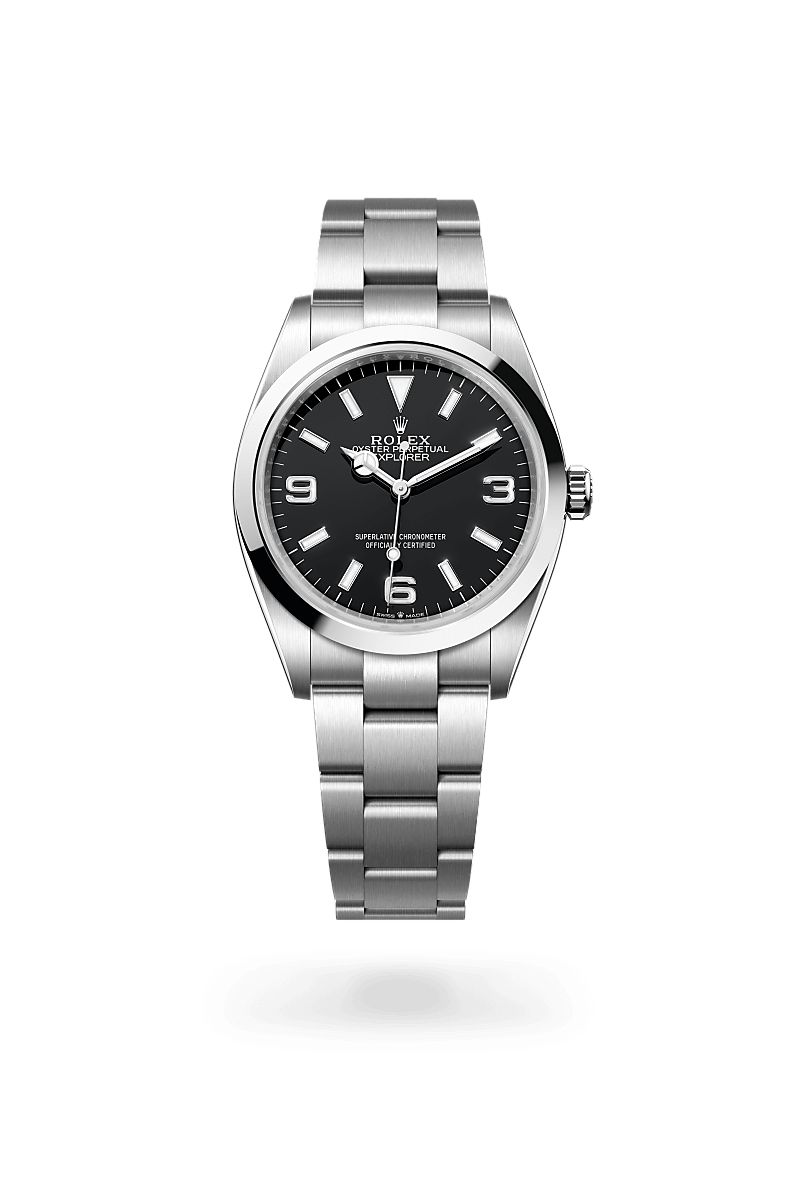 rolex EXPLORER front view in Oystersteel, M124270-0001 - Nowwatch