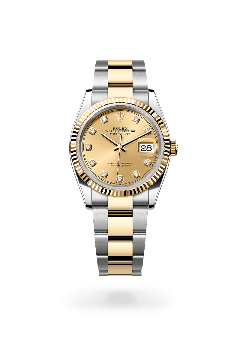 rolex DATEJUST front view in Yellow Rolesor - combination of Oystersteel and yellow gold, M126233-0018 - Nowwatch