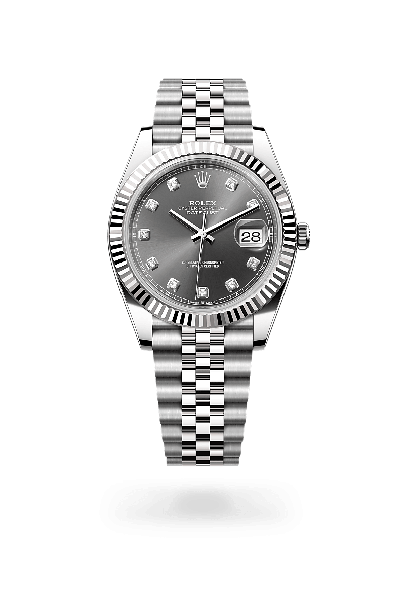 rolex DATEJUST front view in White Rolesor - combination of Oystersteel and white gold, M126334-0006 - Nowwatch