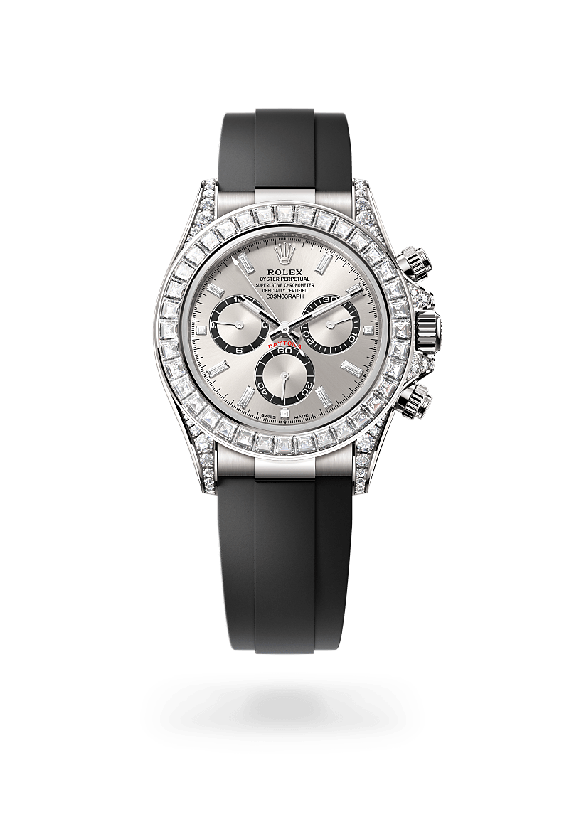 rolex COSMOGRAPH DAYTONA front view in 18 ct white gold with lugs set with diamonds, M126539TBR-0002 - Nowwatch