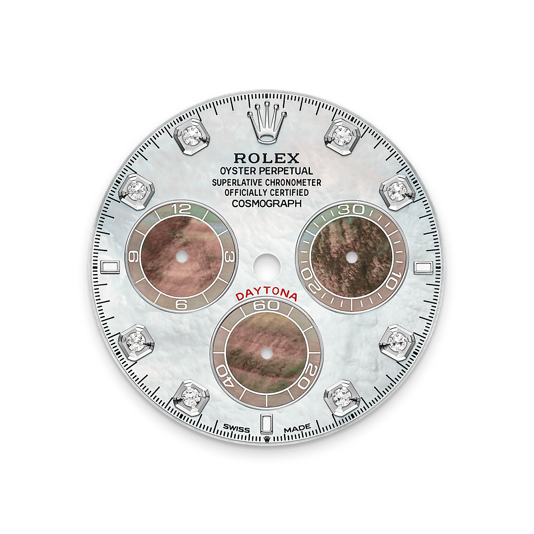 18캐럿 화이트 골드 소재의 롤렉스 Cosmograph Daytona 다이얼, M126589RBR-0001 - 나우워치