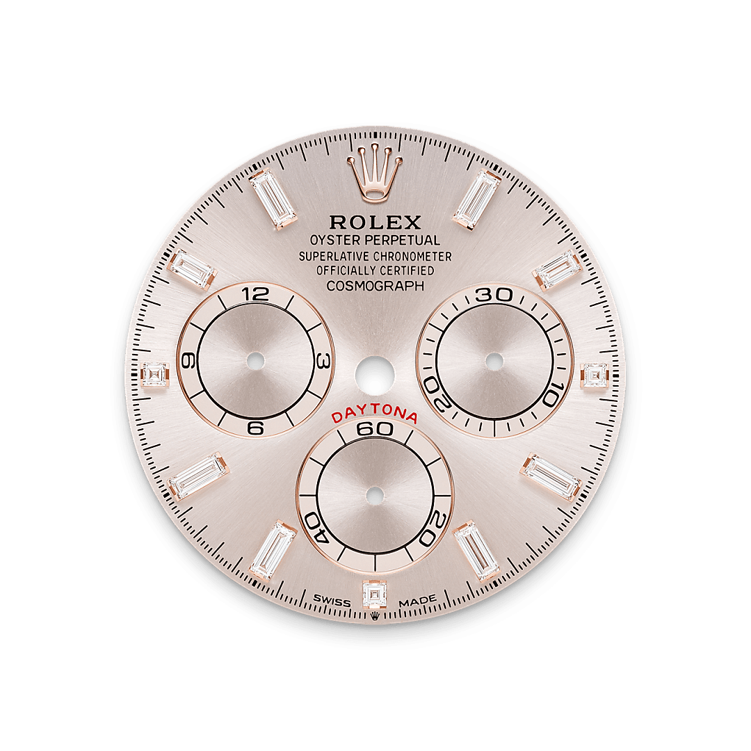 18캐럿 에버로즈 골드, 다이아몬드가 세팅된 러그 소재의 롤렉스 Cosmograph Daytona 다이얼, M126595TBR-0001 - 나우워치