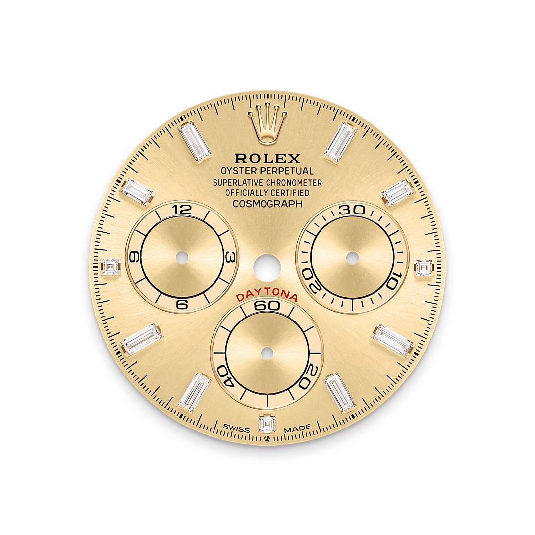 18캐럿 옐로우 골드, 다이아몬드가 세팅된 러그 소재의 롤렉스 Cosmograph Daytona 다이얼, M126598TBR-0001 - 나우워치