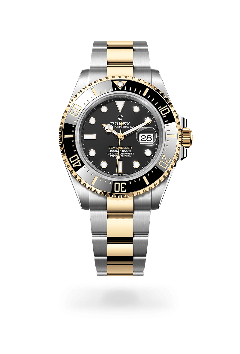 옐로우 롤레조 – 오이스터스틸과 옐로우 골드의 조합 소재의 롤렉스 SEA-DWELLER 정면, M126603-0001 - 나우워치