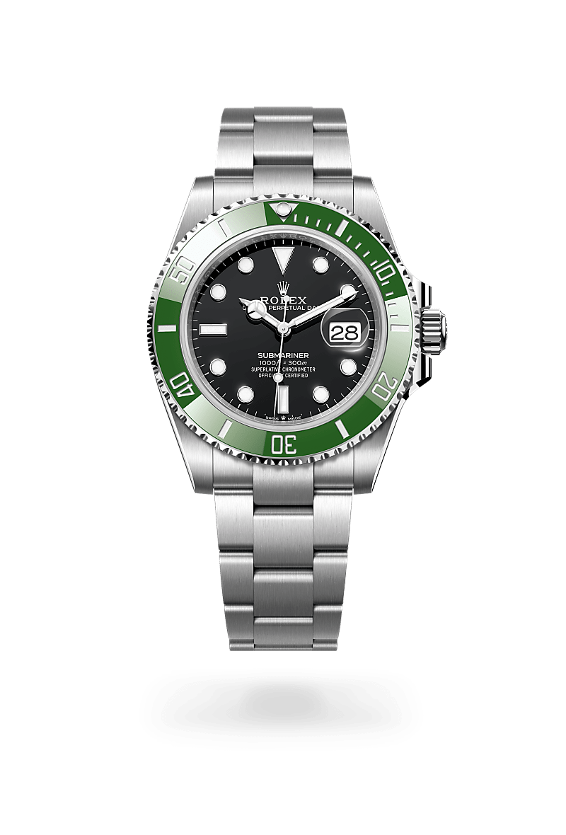 rolex SUBMARINER front view in Oystersteel, M126610LV-0002 - Nowwatch