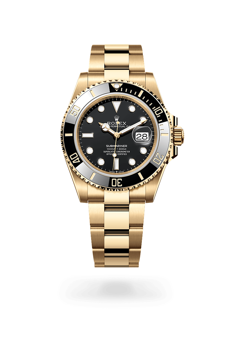 rolex SUBMARINER front view in 18 ct yellow gold, M126618LN-0002 - Nowwatch