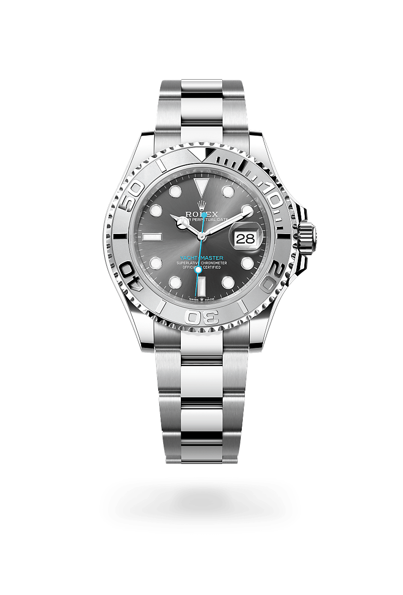 rolex YACHT-MASTER front view in Rolesium - combination of Oystersteel and platinum, M126622-0001 - Nowwatch