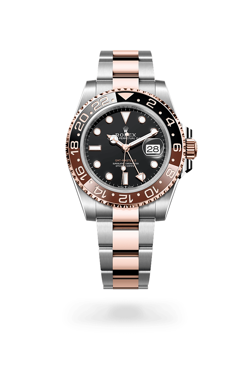 rolex GMT-MASTER II front view in Everose Rolesor - combination of Oystersteel and Everose gold, M126711CHNR-0002 - Nowwatch