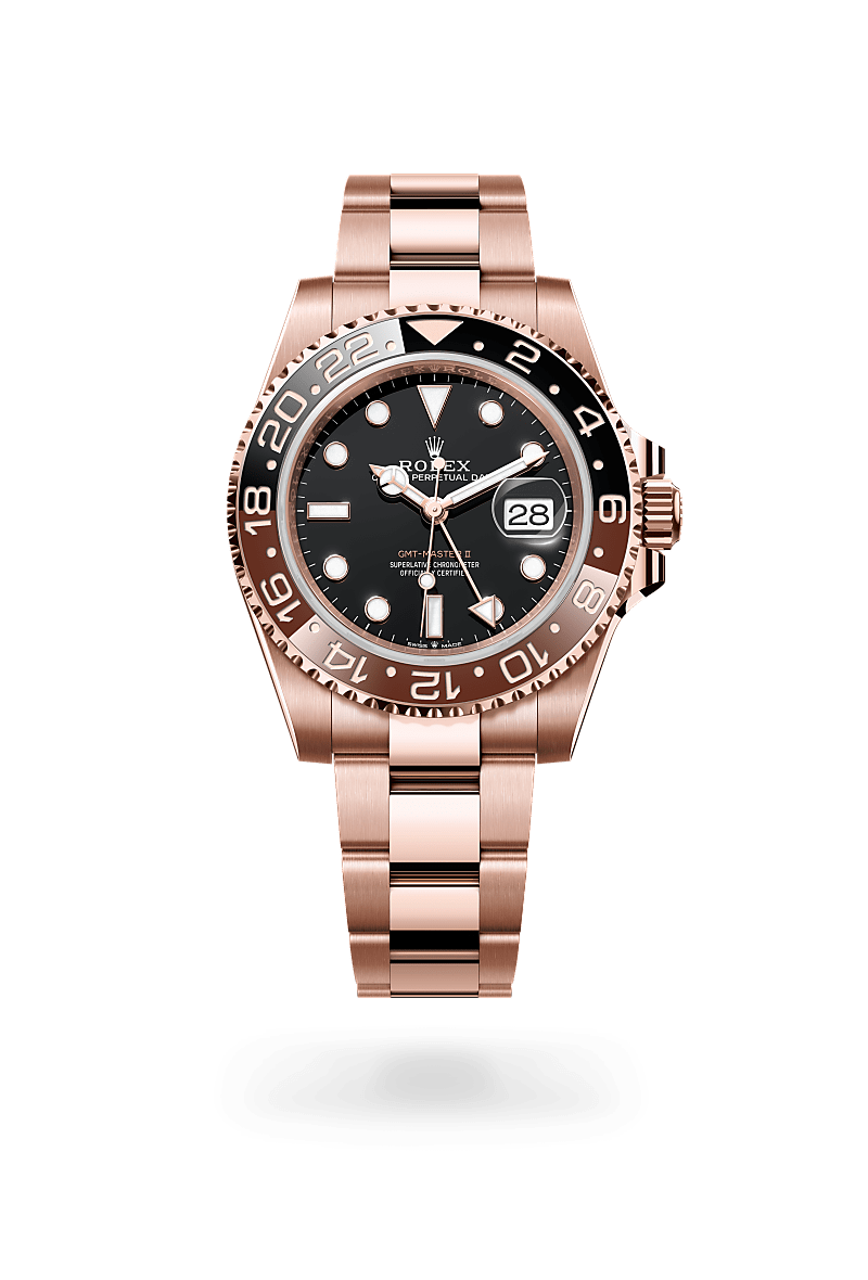 rolex GMT-MASTER II front view in 18 ct Everose gold, M126715CHNR-0001 - Nowwatch