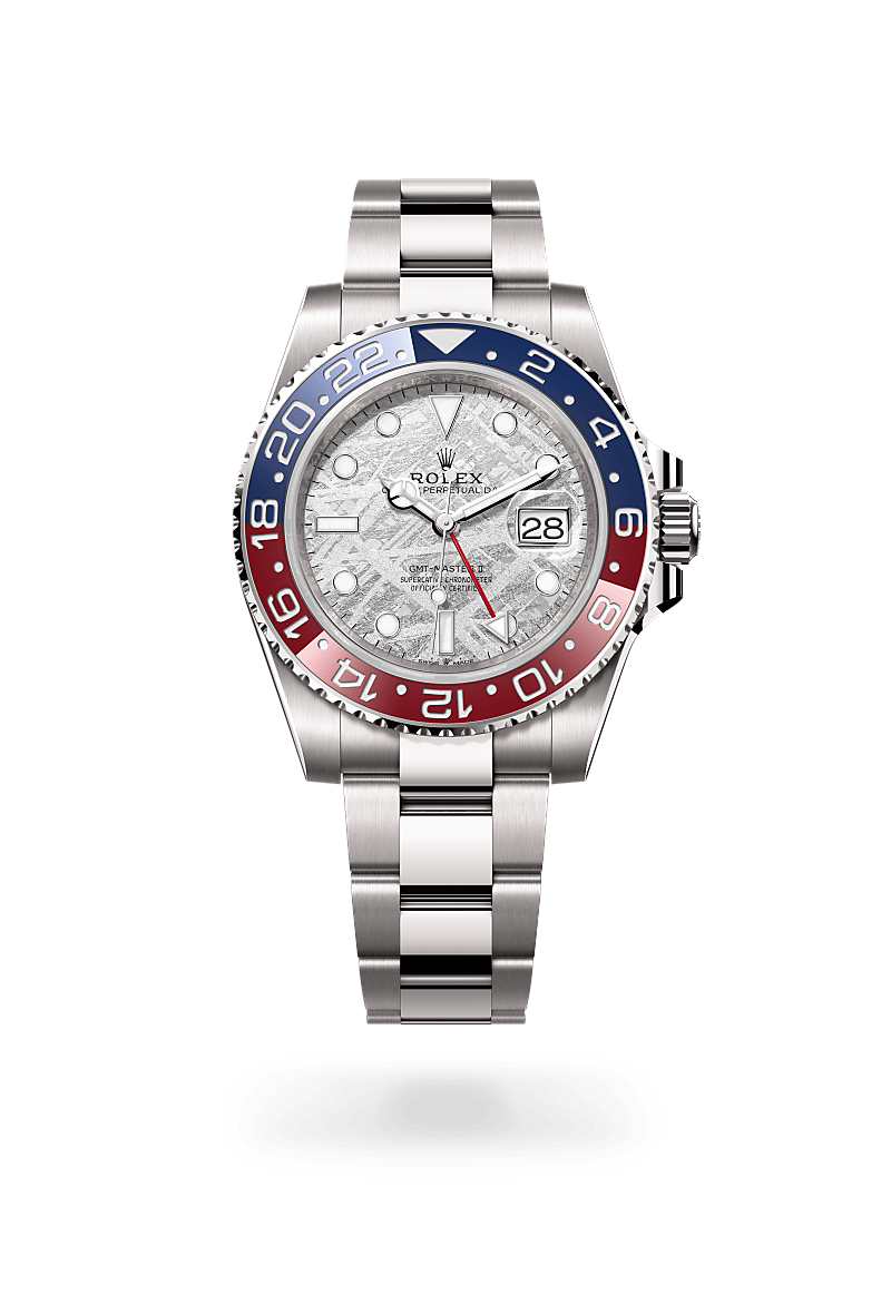 18캐럿 화이트 골드 소재의 롤렉스 GMT-MASTER II 정면, M126719BLRO-0002 - 나우워치