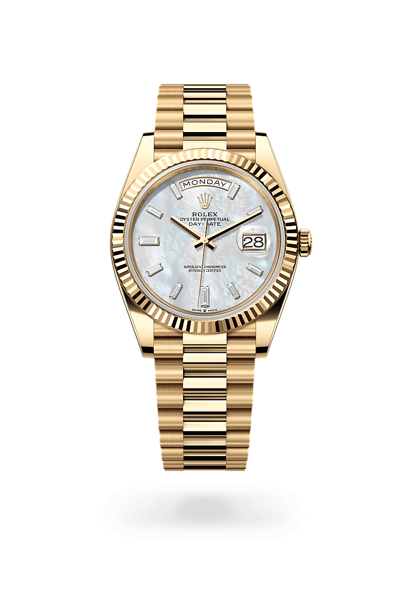 rolex DAY-DATE front view in 18 ct yellow gold, M228238-0071 - Nowwatch