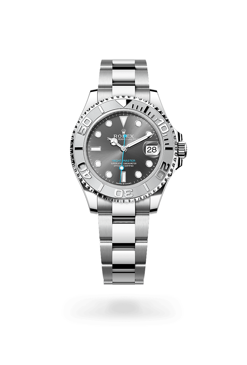 rolex YACHT-MASTER front view in Rolesium - combination of Oystersteel and platinum, M268622-0002 - Nowwatch