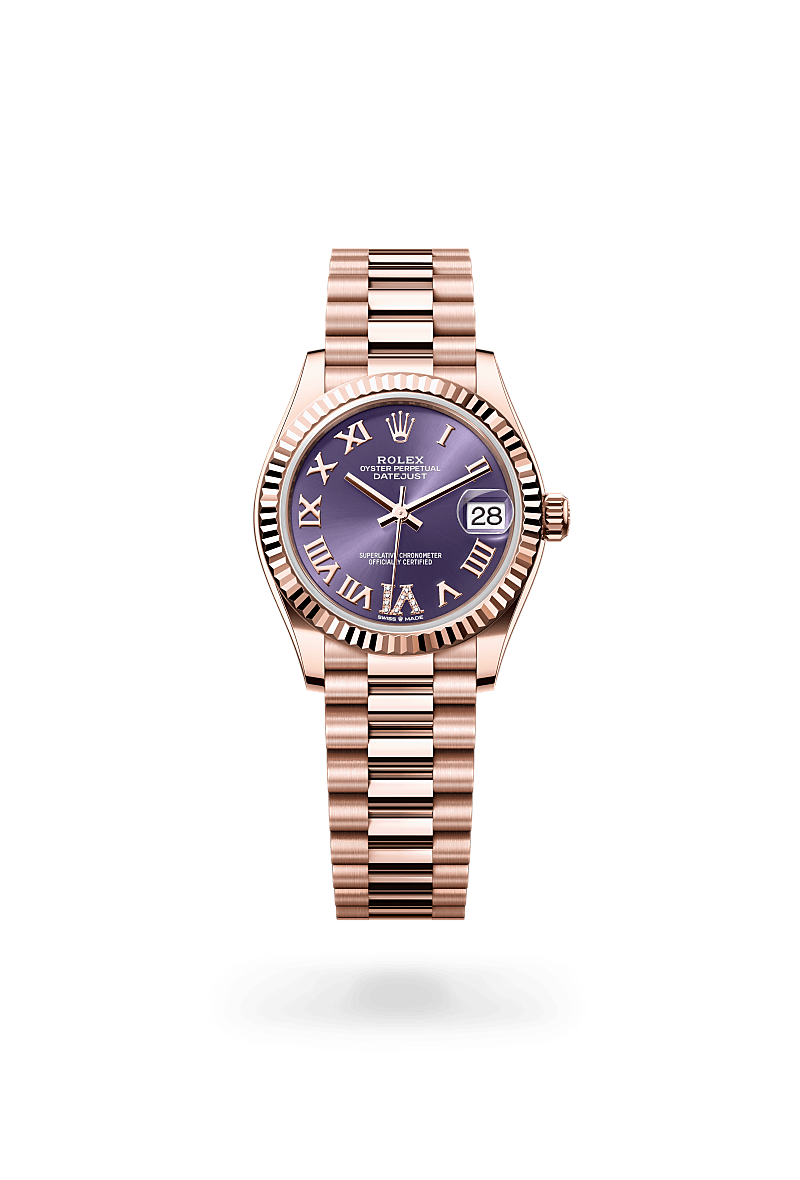 rolex DATEJUST front view in 18 ct Everose gold, M278275-0029 - Nowwatch