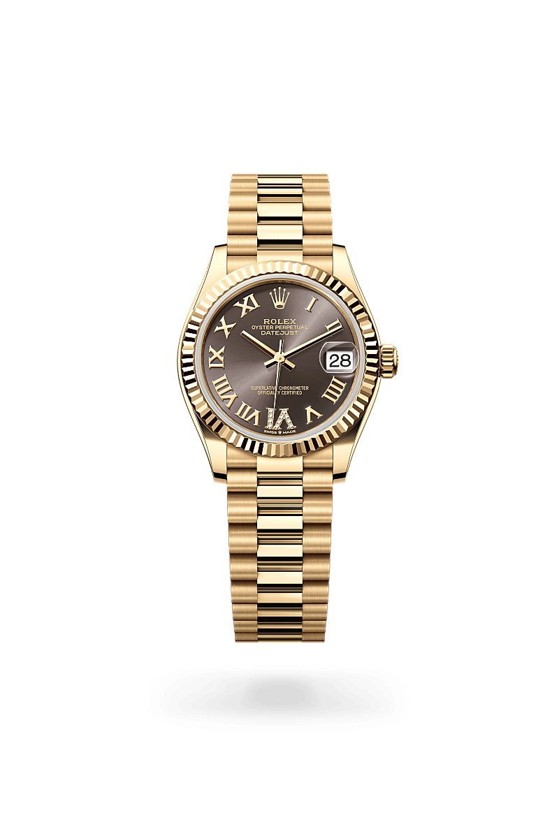 rolex DATEJUST front view in 18 ct yellow gold, M278278-0032 - Nowwatch