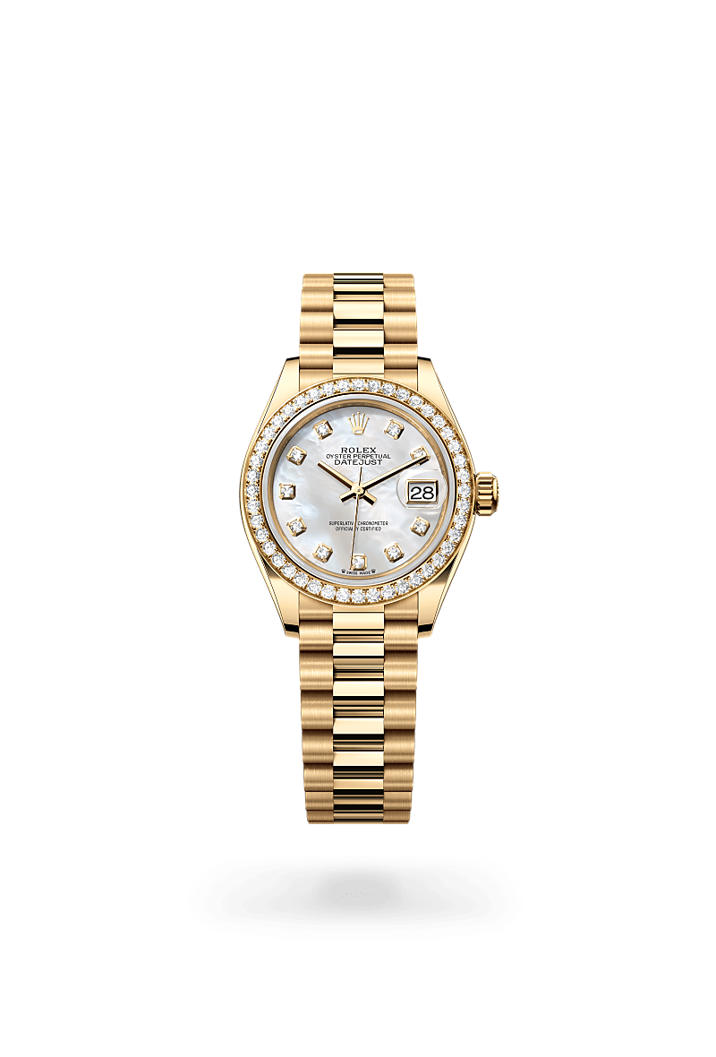 18캐럿 옐로우 골드 소재의 롤렉스 LADY-DATEJUST 정면, M279138RBR-0015 - 나우워치