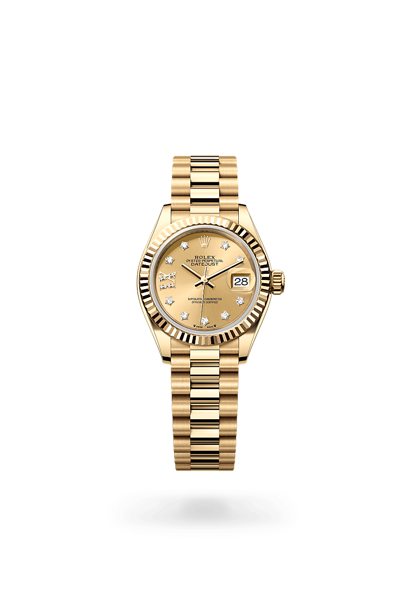 18캐럿 옐로우 골드 소재의 롤렉스 LADY-DATEJUST 정면, M279178-0013 - 나우워치