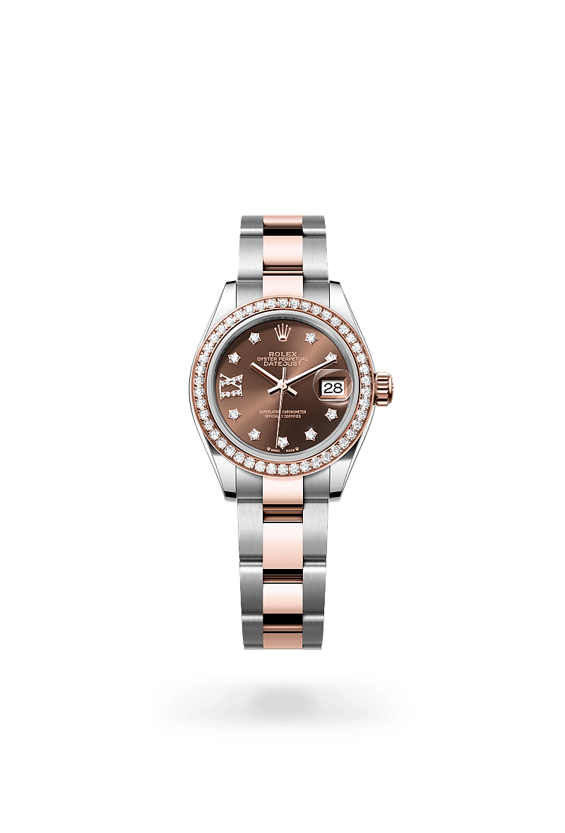 rolex LADY-DATEJUST front view in Everose Rolesor - combination of Oystersteel and Everose gold, M279381RBR-0004 - Nowwatch