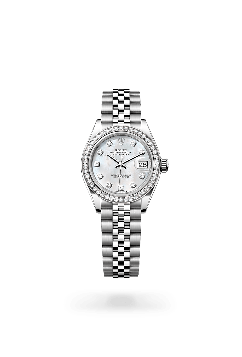 rolex LADY-DATEJUST front view in White Rolesor - combination of Oystersteel and white gold, M279384RBR-0011 - Nowwatch