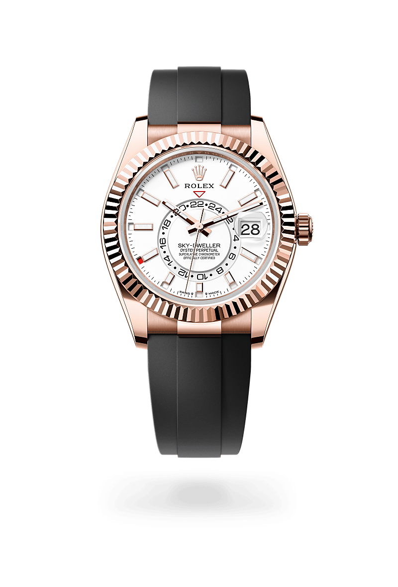 rolex SKY-DWELLER front view in 18 ct Everose gold, M336235-0003 - Nowwatch