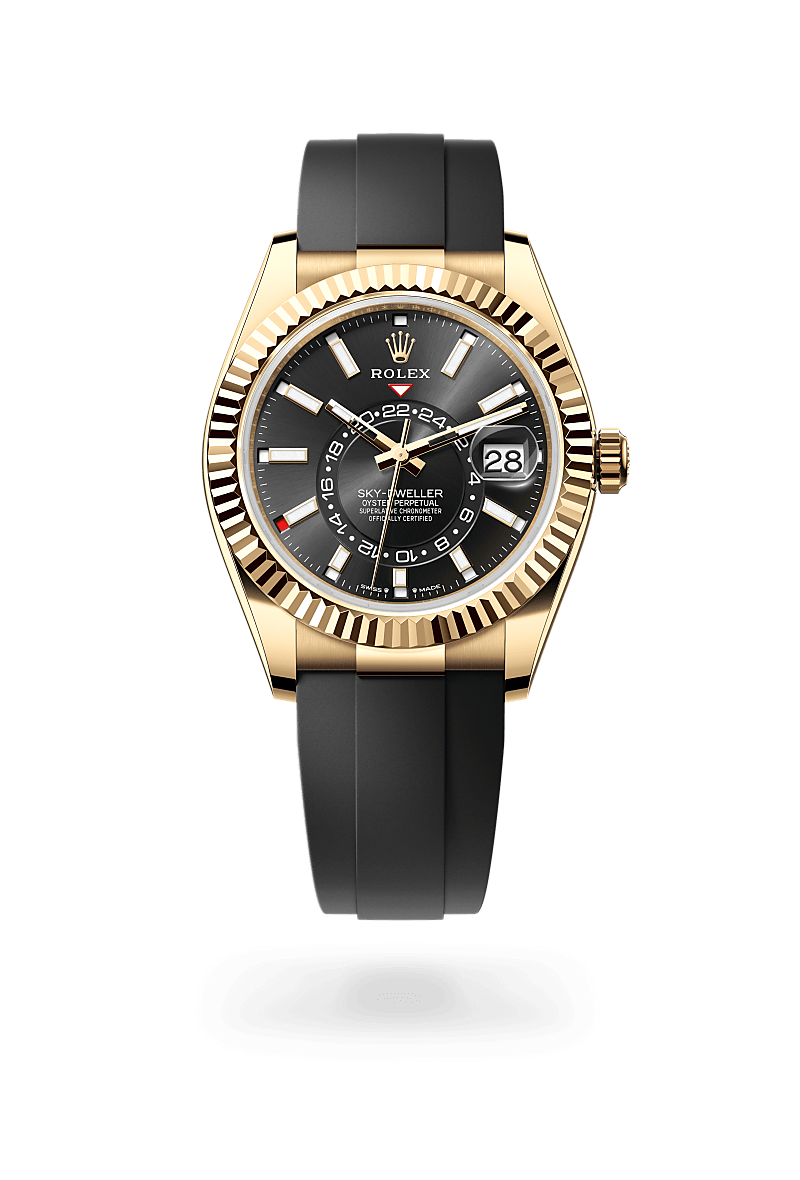 rolex SKY-DWELLER front view in 18 ct yellow gold, M336238-0002 - Nowwatch